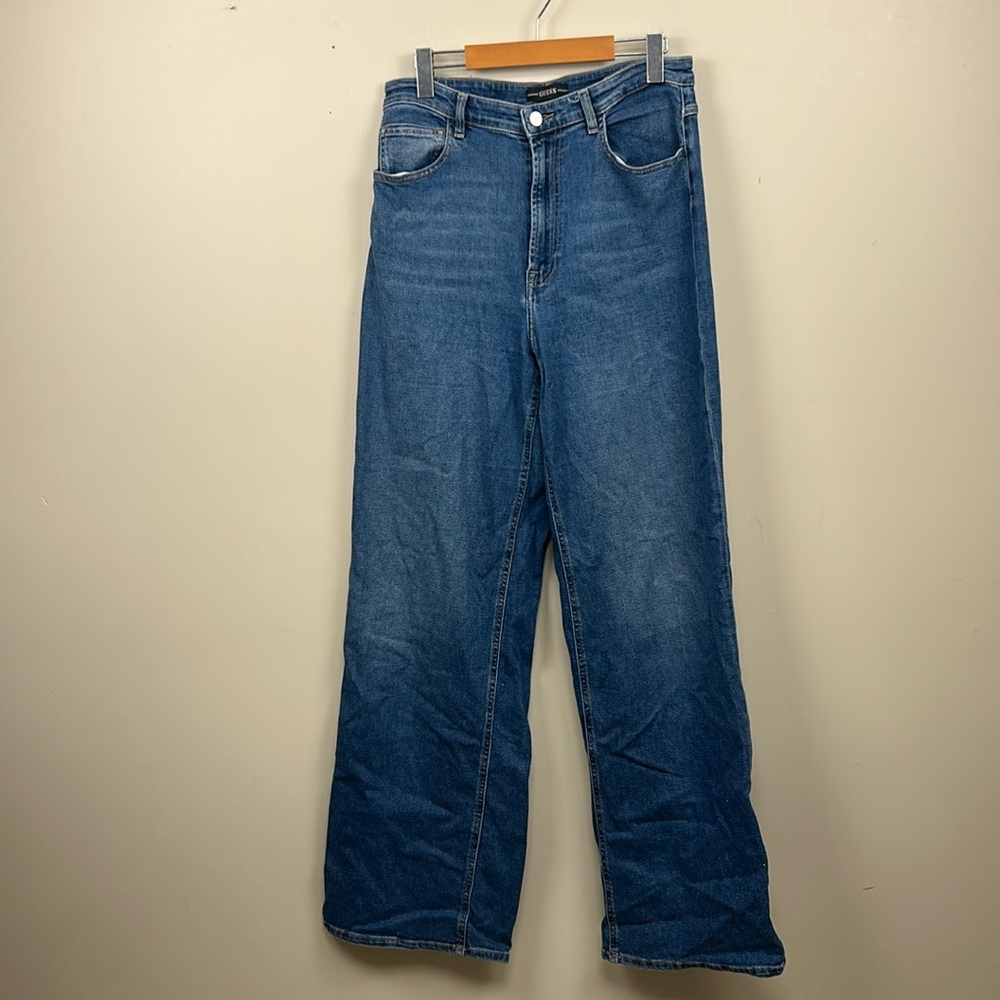 GUESS zip up wide leg high rise jeans 31